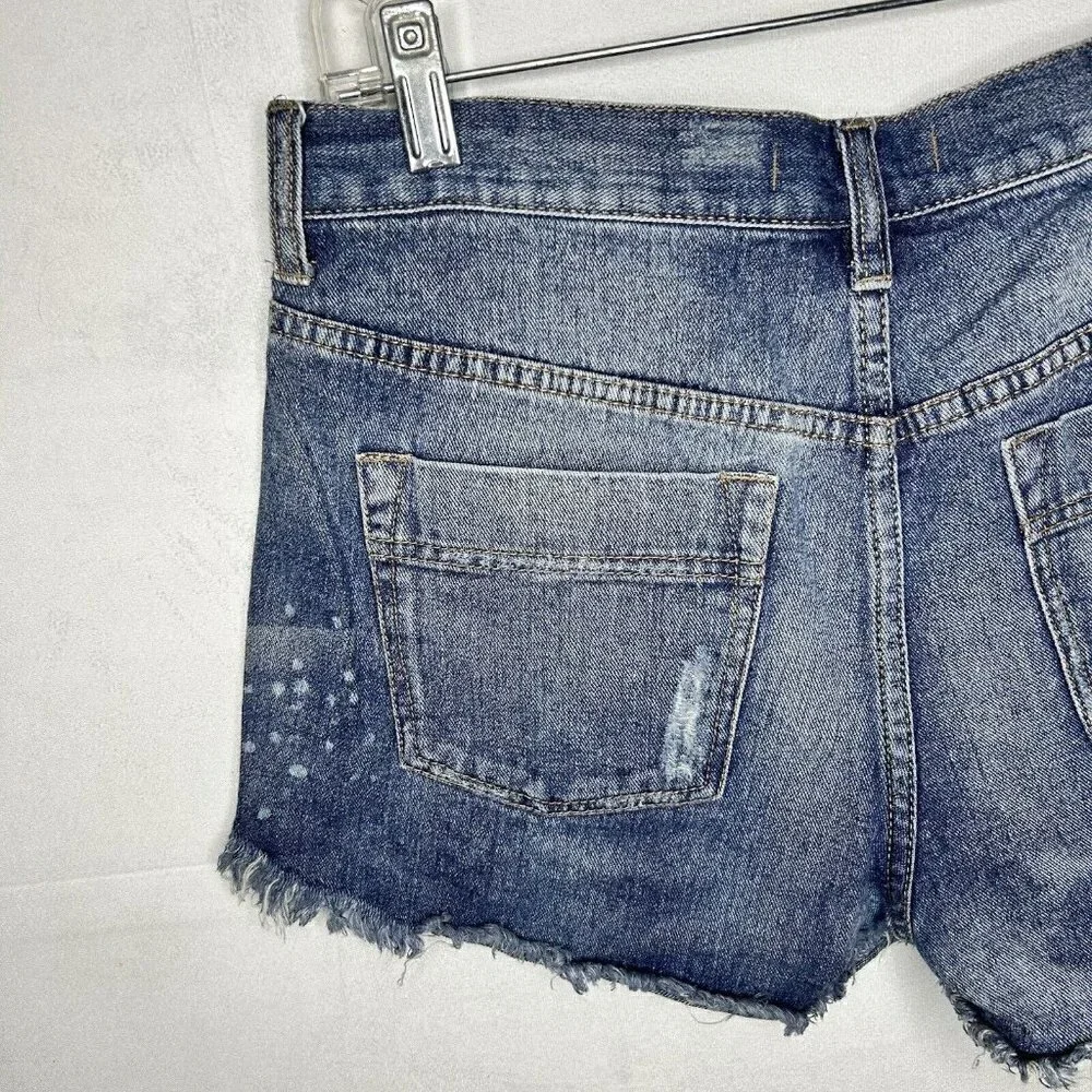 Free People Tulum Medium Wash Cut-Off Denim Jean Festival Embroidered Shorts 28